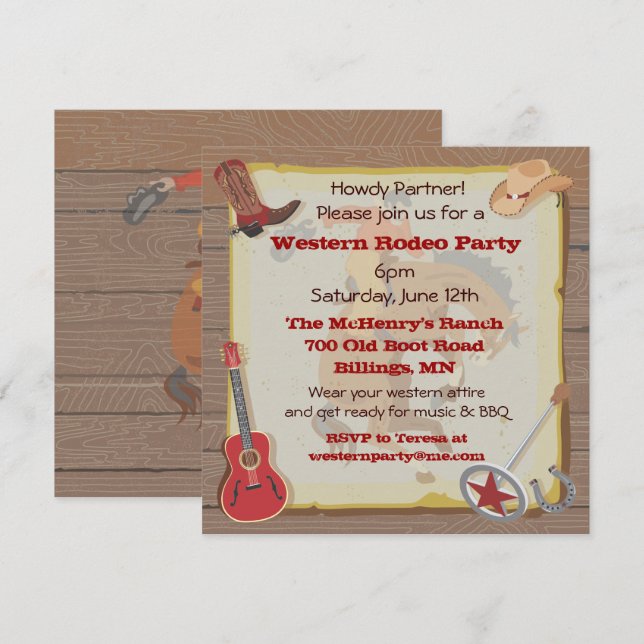 Western Rodeo Cowboy Party Invitation (Front/Back)