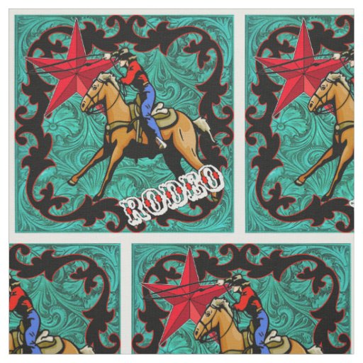 Western Rodeo Cowboy Roping Faux Leather Fabric