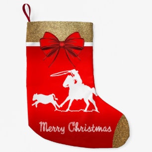 Western Rodeo Cowboy Roping Red Small Christmas Stocking