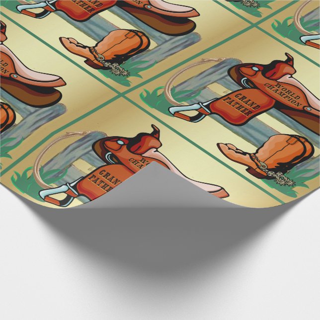Western Rodeo Cowboy Saddle Boots Rope Grandfather Wrapping Paper (Corner)