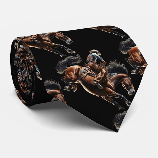 Western Rodeo Cowboy Saddle Bronc Riding Neck Tie (Rolled)