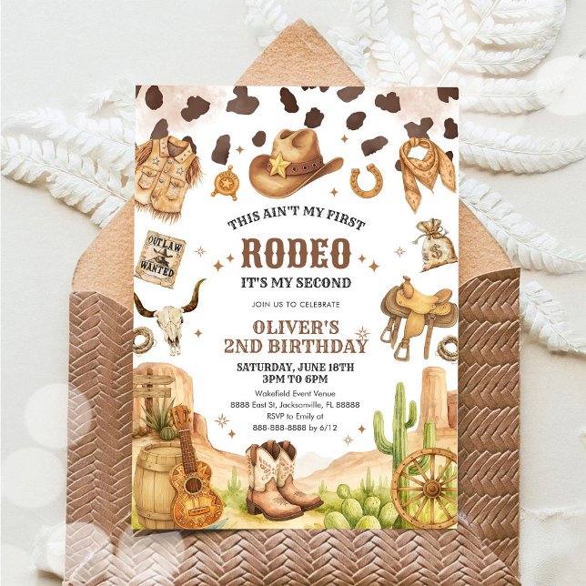Western Rodeo Cowboy Second Rodeo 2nd Birthday Invitation (Creator Uploaded)