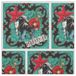 Western Rodeo Cowboy Steer Wrestling Faux Leather Fabric