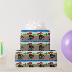 Western Rodeo Cowboy Steer Wrestling Personalized Wrapping Paper