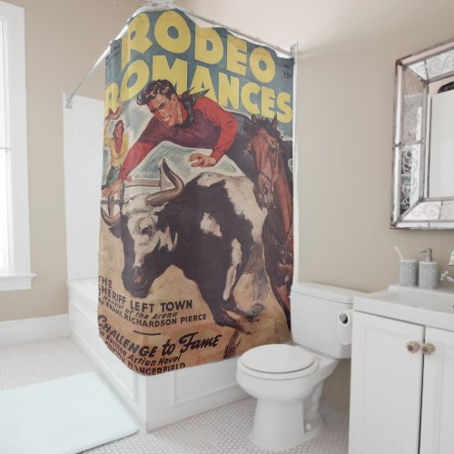 Western Rodeo Cowboy Steer Wrestling Rodeo Romance Shower Curtain