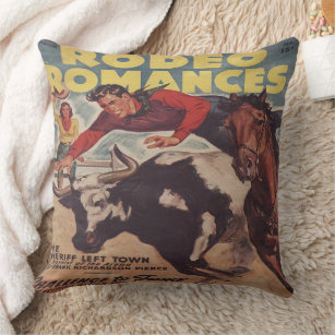 Western Rodeo Cowboy Steer Wrestling Rodeo Romance Throw Pillow