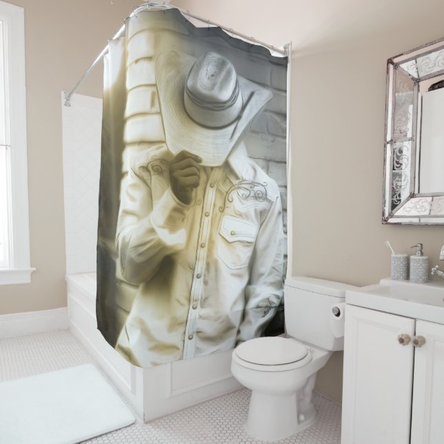 Western Rodeo Cowboy With His Hat Pulled Down Shower Curtain (In Situ)
