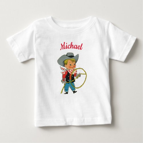 Western Rodeo cowboy with personalized name   Baby T_Shirt