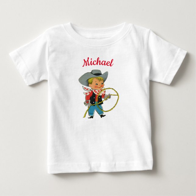 Western Rodeo cowboy with personalized name   Baby T-Shirt (Front)