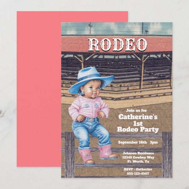 Western Rodeo Cowgirl 1st Birthday Invitation (Front/Back)