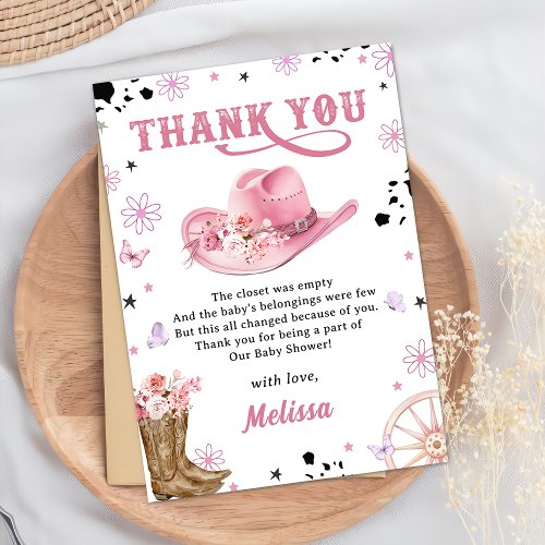 Western Rodeo Cowgirl Baby Shower Thank You Card