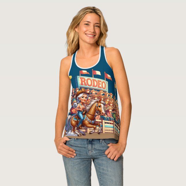 Western Rodeo Cowgirl Barrel Racer  Tank Top (Front Full)