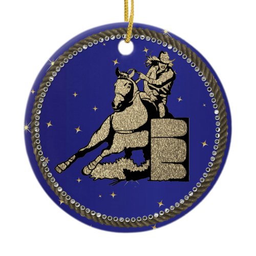 Western Rodeo Cowgirl Barrel Racing  Ceramic Ornament