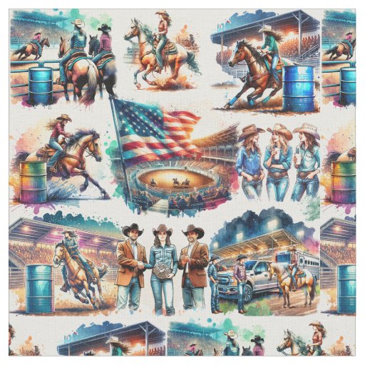 Western Rodeo Cowgirl Barrel Racing Fabric