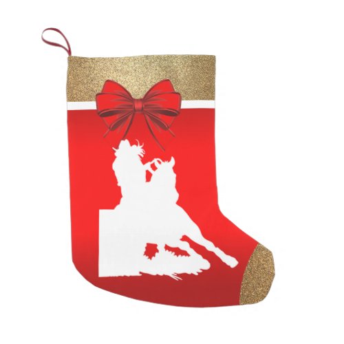 Western Rodeo Cowgirl Barrel Racing on Red Small Christmas Stocking