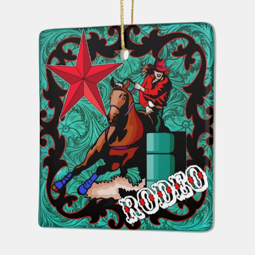 Western Rodeo Cowgirl Barrel Racing Ornament