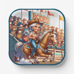 Western Rodeo Cowgirl Barrel Racing Paper Plates