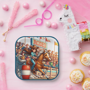 Western Rodeo Cowgirl Barrel Racing Paper Plates