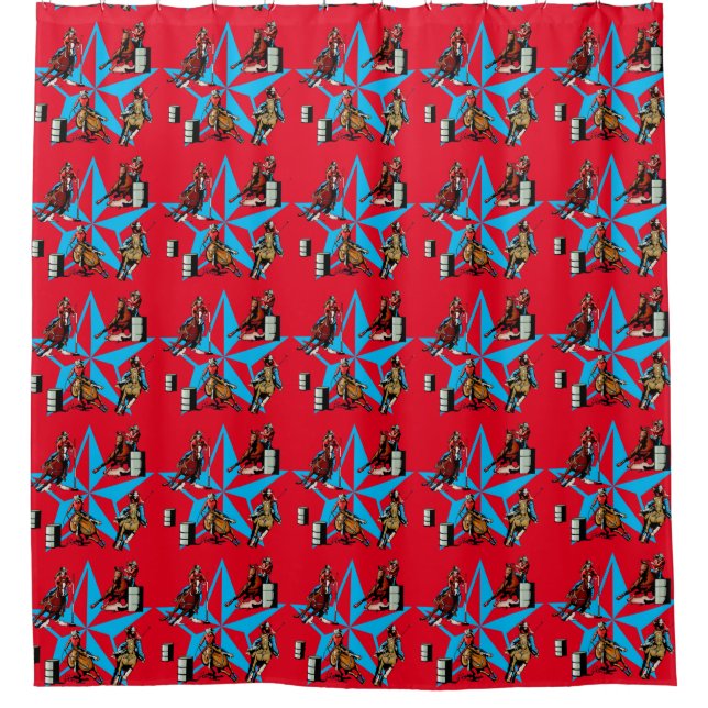 Western Rodeo Cowgirl Barrel Racing Pole Bending Shower Curtain (Front)