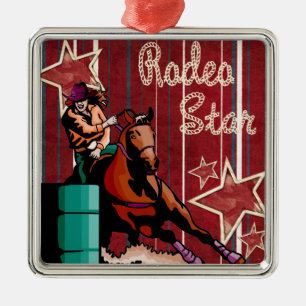 Western Rodeo Cowgirl Barrel Racing Rodeo Star Metal Ornament