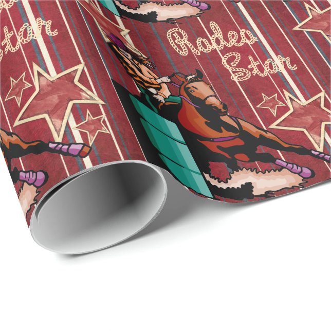Western Rodeo Cowgirl Barrel Racing Rodeo Star Wrapping Paper (Roll Corner)