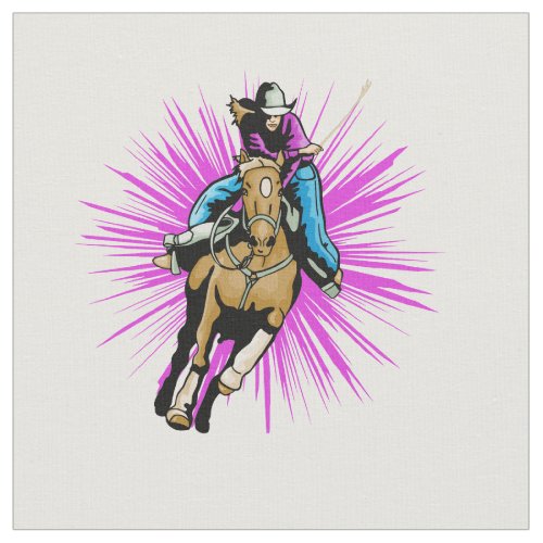 Western Rodeo Cowgirl Barrel Racing Running Horse Fabric