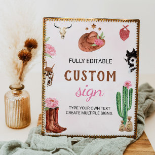 Western Rodeo Cowgirl Birthday Party Table Sign