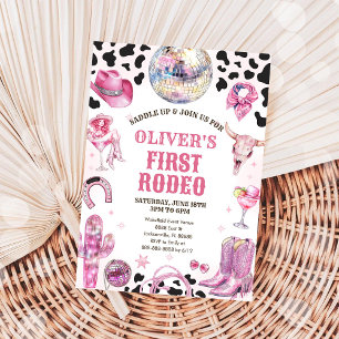 Western Rodeo Cowgirl First Rodeo 1st Birthday Invitation