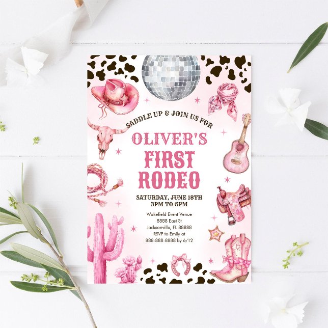 Western Rodeo Cowgirl First Rodeo 1st Birthday Invitation (Creator Uploaded)