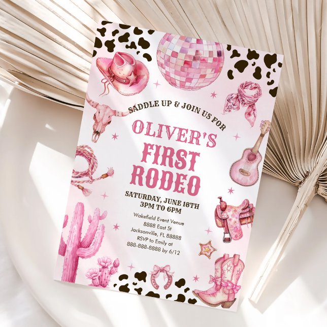 Western Rodeo Cowgirl First Rodeo 1st Birthday Invitation (Creator Uploaded)