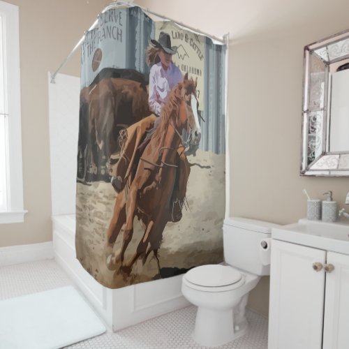 Western Rodeo Cowgirl Horse Shower Curtain