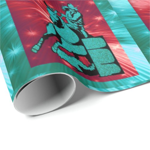 Western Rodeo Cowgirl on Horse Barrel Racing Wrapping Paper