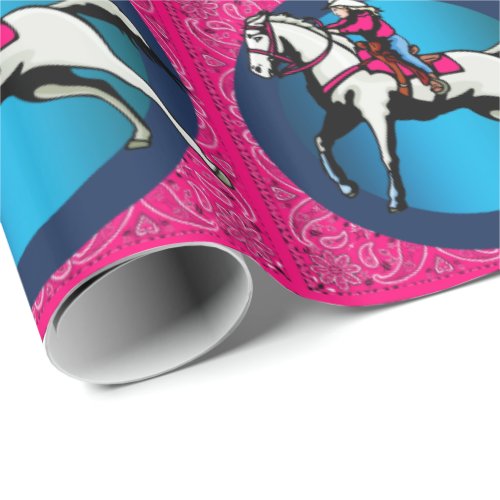 Western Rodeo Cowgirl On Running Horse Barrel Race Wrapping Paper