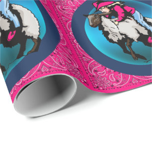Western Rodeo Cowgirl On Sheep Mutton Bustin' Wrapping Paper