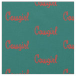 Western Rodeo Cowgirl Rope Text Dark Teal/Red Fabric