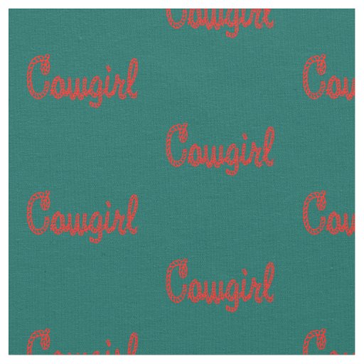 Western Rodeo Cowgirl Rope Text Dark Teal/Red Fabric