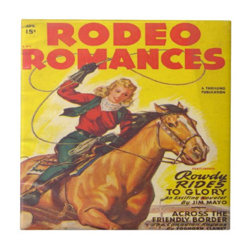 Western Rodeo Cowgirl Roping Rodeo Romance  Ceramic Tile