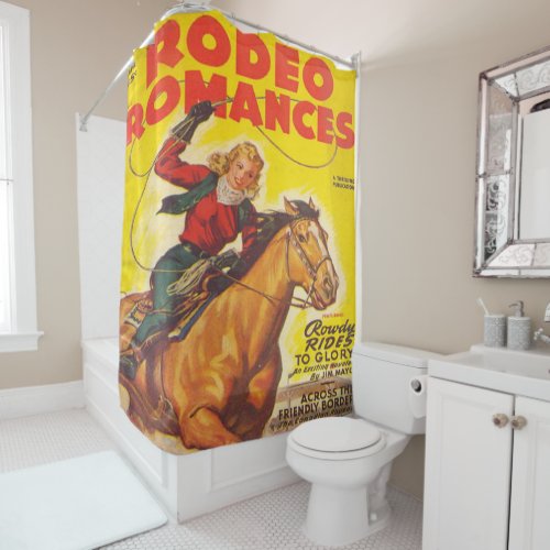 Western Rodeo Cowgirl Roping Rodeo Romance Shower Curtain