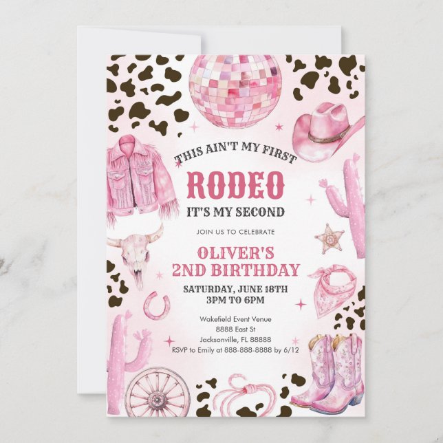 Western Rodeo Cowgirl Second Rodeo 2nd Birthday Invitation (Front)