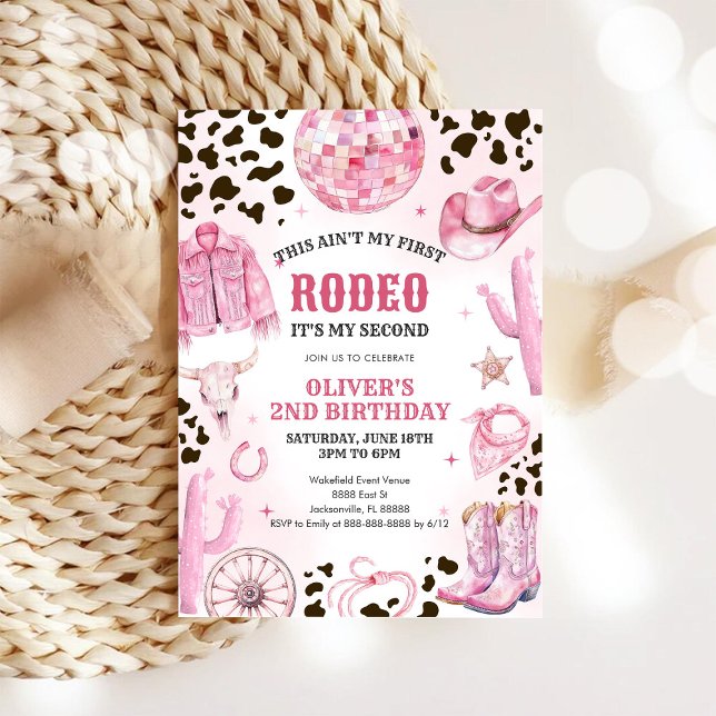 Western Rodeo Cowgirl Second Rodeo 2nd Birthday Invitation (Creator Uploaded)
