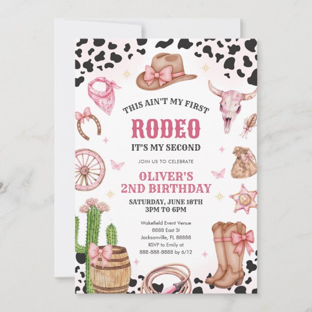 Western Rodeo Cowgirl Second Rodeo 2nd Birthday Invitation (Front)