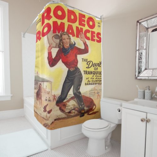 Western Rodeo Cowgirl Tying Calf  Rodeo Romance  Shower Curtain