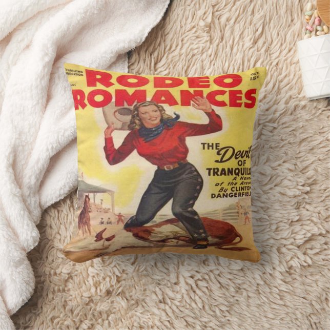 Western Rodeo Cowgirl Tying Calf Rodeo Romance Throw Pillow (Blanket)