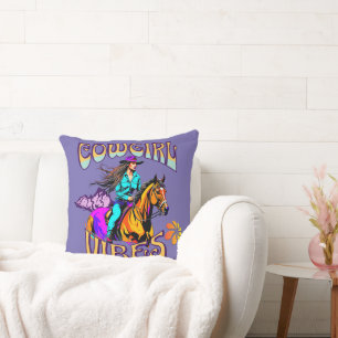 Western Rodeo Cowgirl Vibes and Horse Throw Pillow