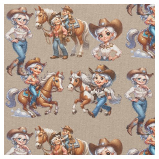Western Rodeo Cowgirls Horses Kid  (Older Cowgirl) Fabric