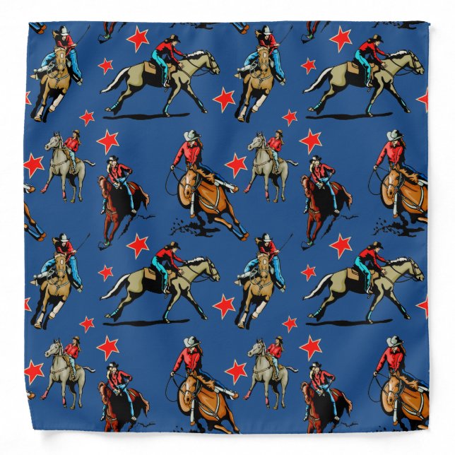 Western Rodeo Cowgirls On Horses Bandana (Front)