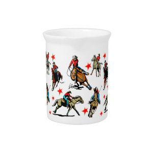 Western Rodeo Cowgirls On Horses Drink Pitcher