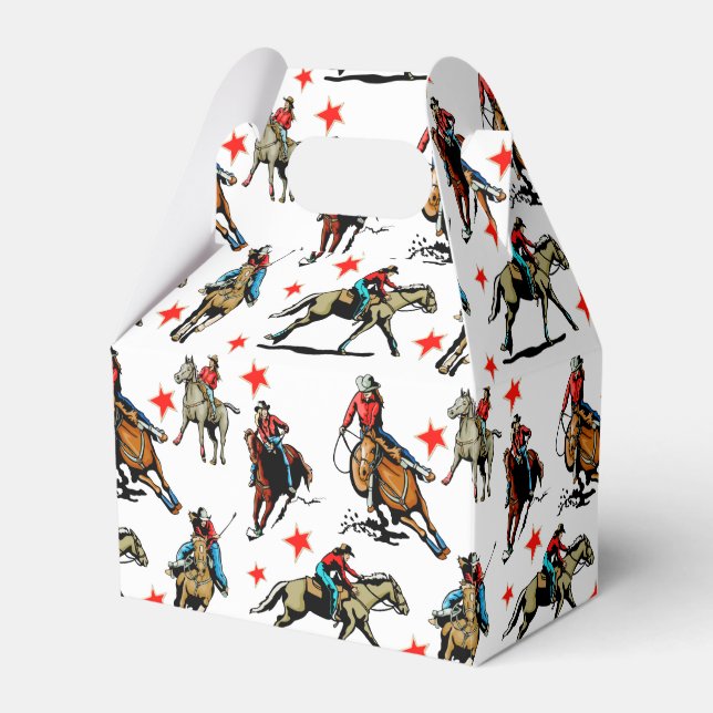 Western Rodeo Cowgirls On Horses Favor Boxes (Front Side)