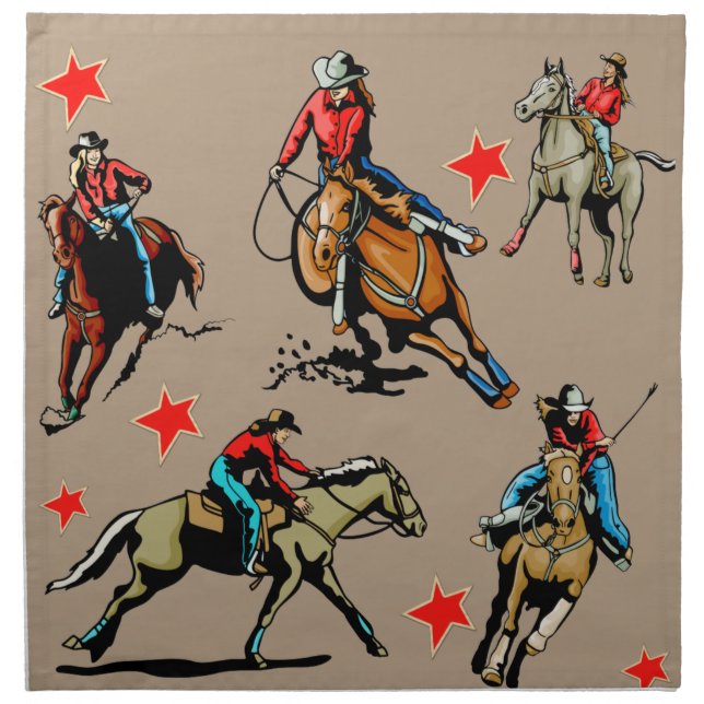 Western Rodeo Cowgirls On Horses Napkin (Front)