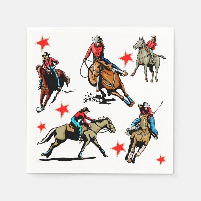 Western Rodeo Cowgirls On Horses Paper Napkins (Front)